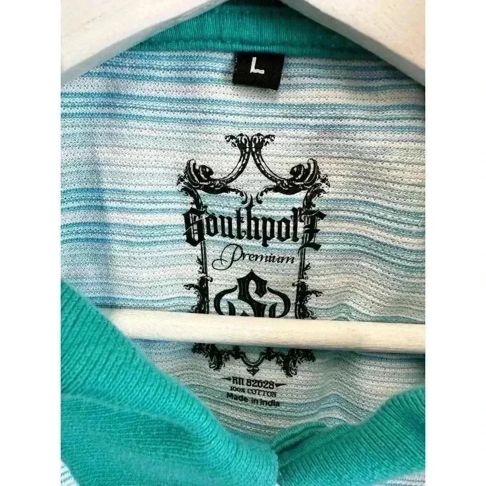 South Pole Men's Large Multicolor‎ Striped Short Sleeve Cotton Button Polo Shirt